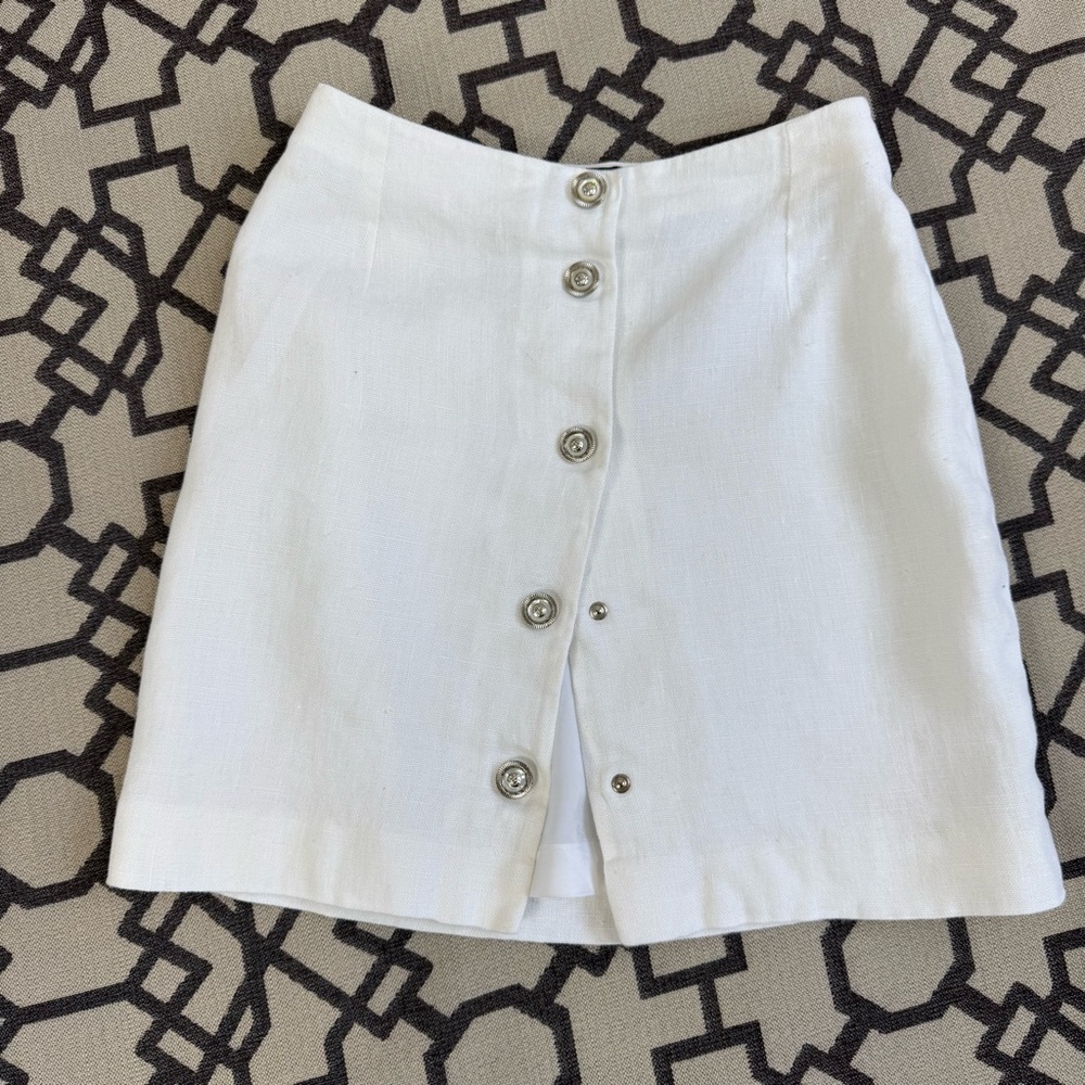 Gianni Versace Linen Button Front Skirt Medusa White Sz 40 S - Picture 3 of 16